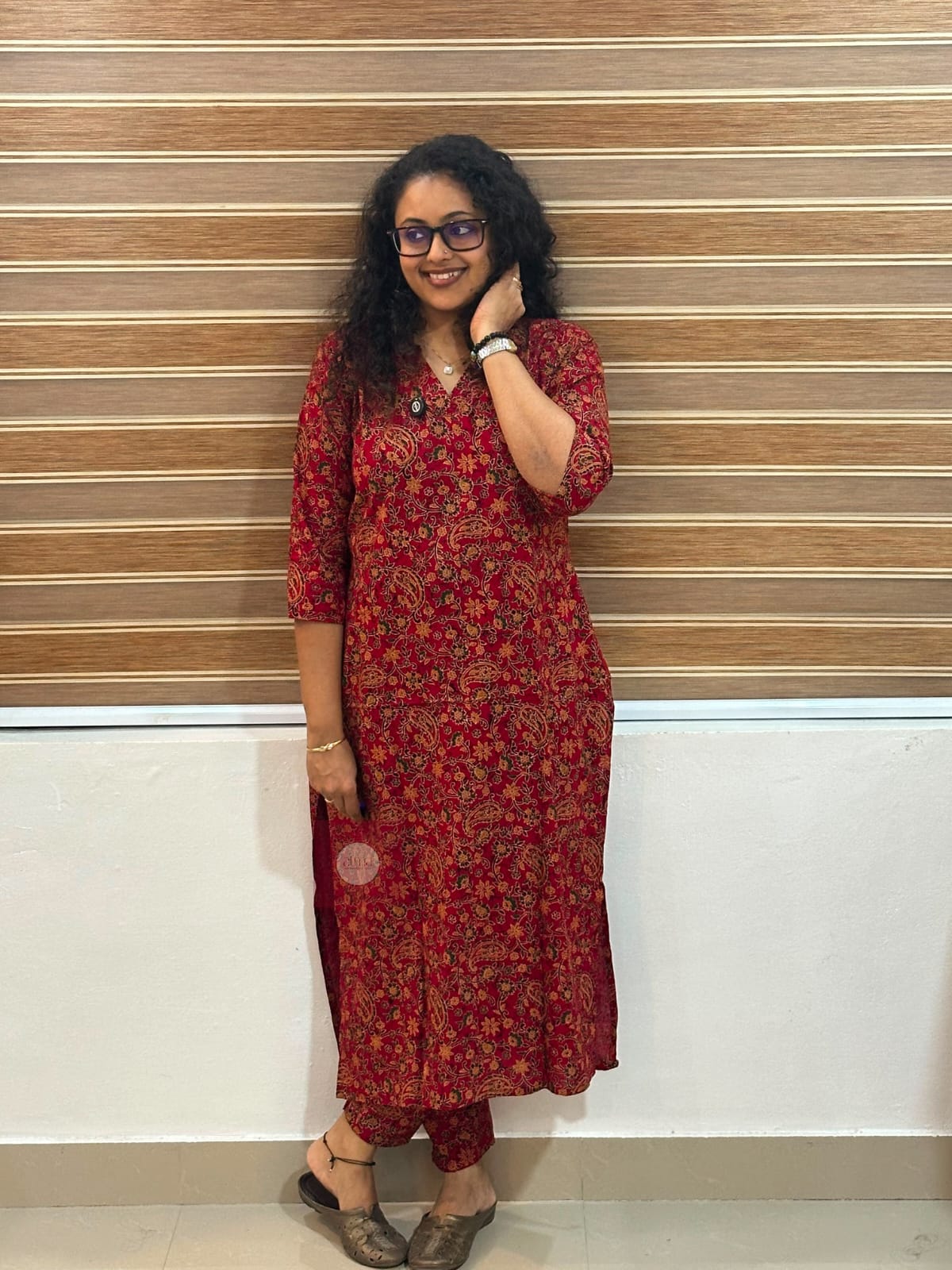 Red Floral Cord Set - Thumbnail 1